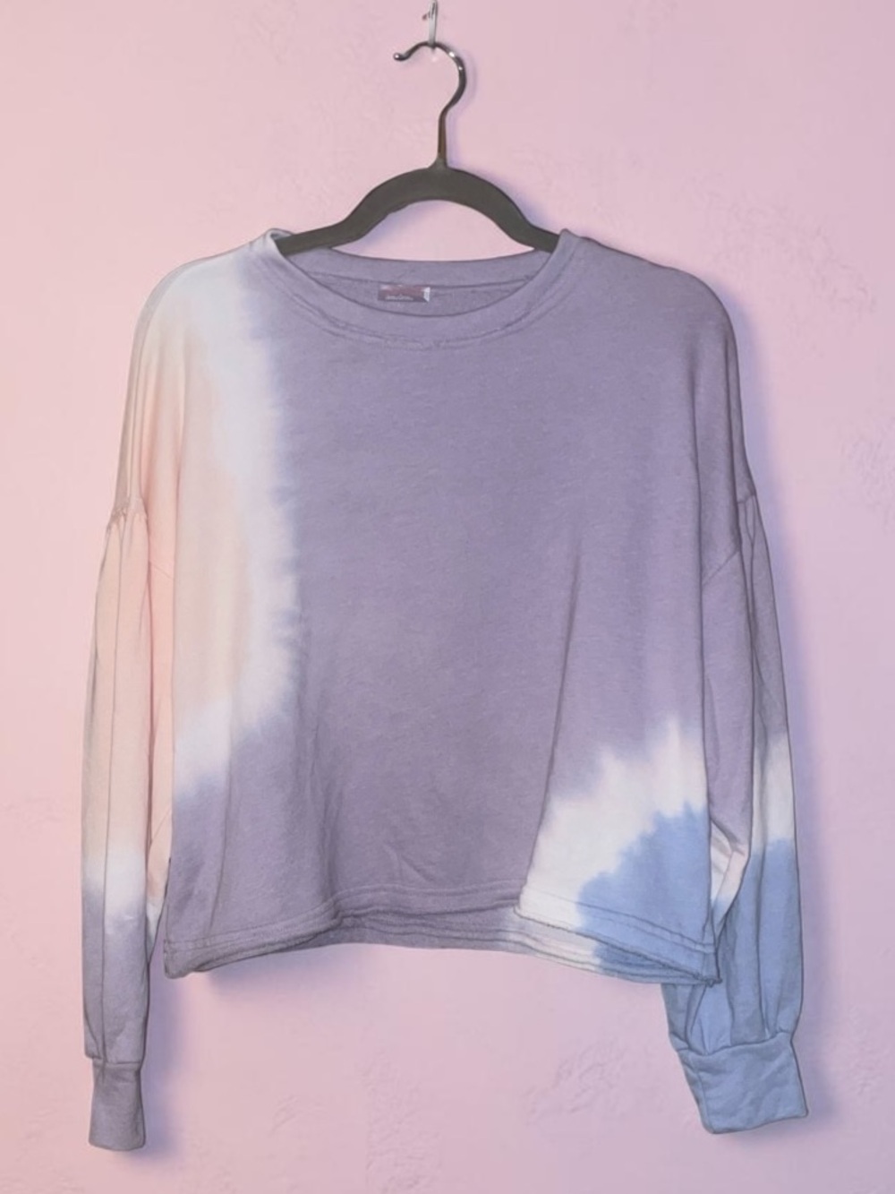 Free People Tie-Dye Cropped Long-Sleeve Top in Lavender NEW